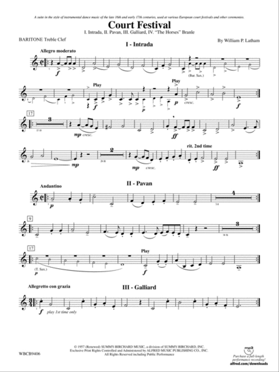 Court Festival (Suite for Concert Band): (World Part) Baritone T.C. Concert Band scores gallery preview page 1