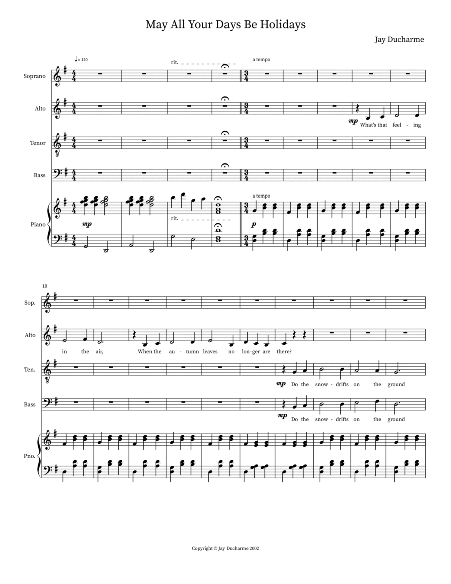May All Your Days Be Holidays 4-Part scores gallery preview page 1
