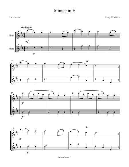 Leopold Mozart Minuet In F Sheet Music For Flute Duet image number null
