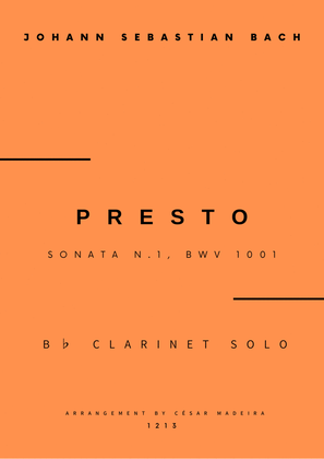 Presto from Sonata No.1, BWV 1001 - Clarinet Solo (Full Score)