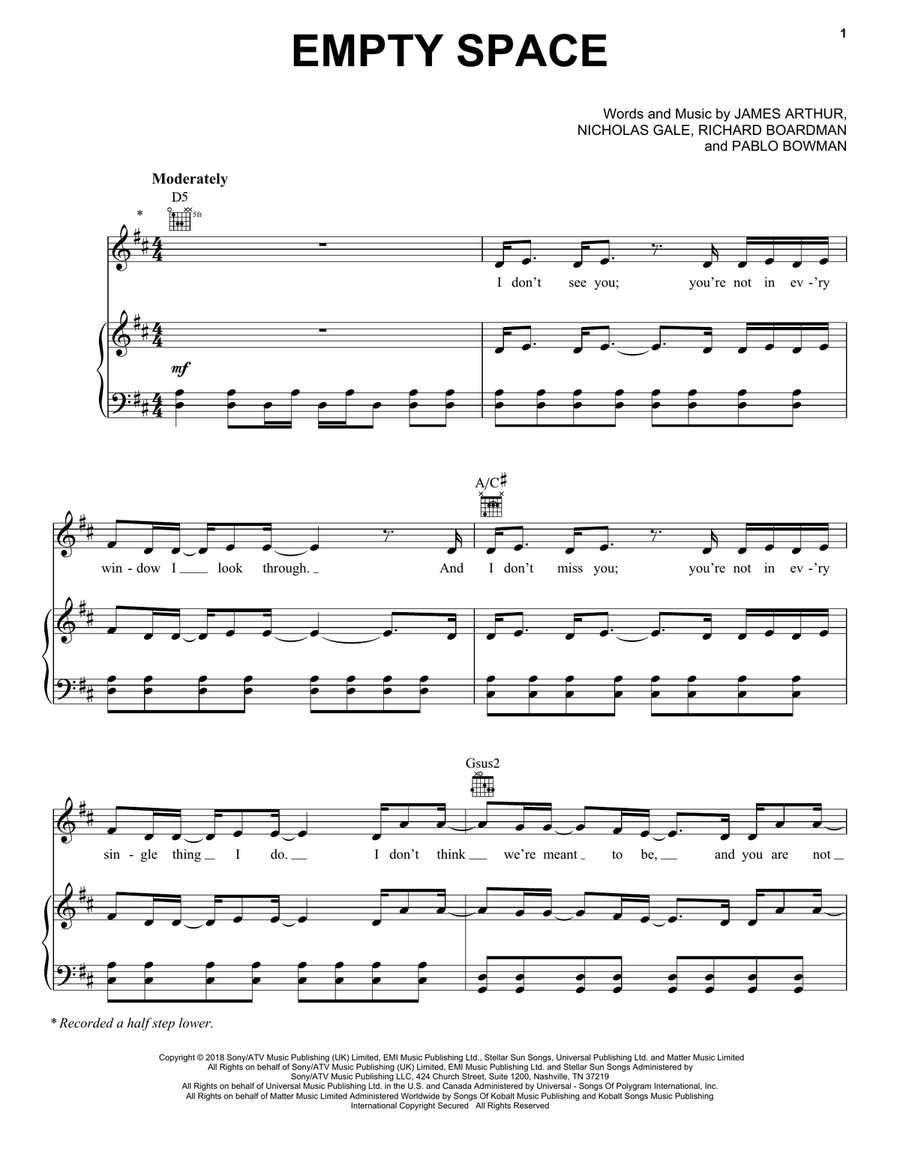 Empty Space Piano, Vocal, Guitar scores gallery preview page 1