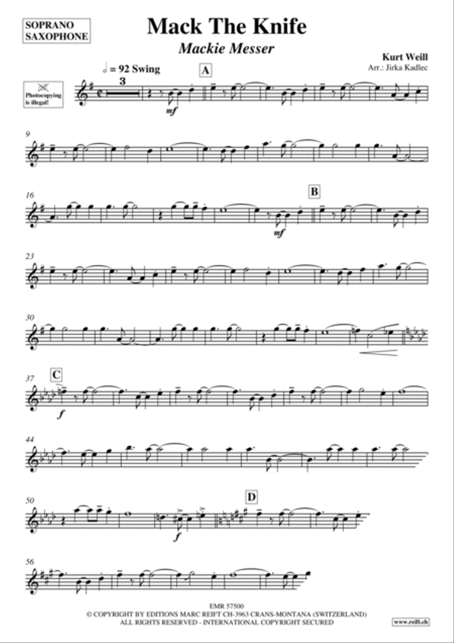 Mack The Knife Soprano Saxophone scores gallery preview page 3