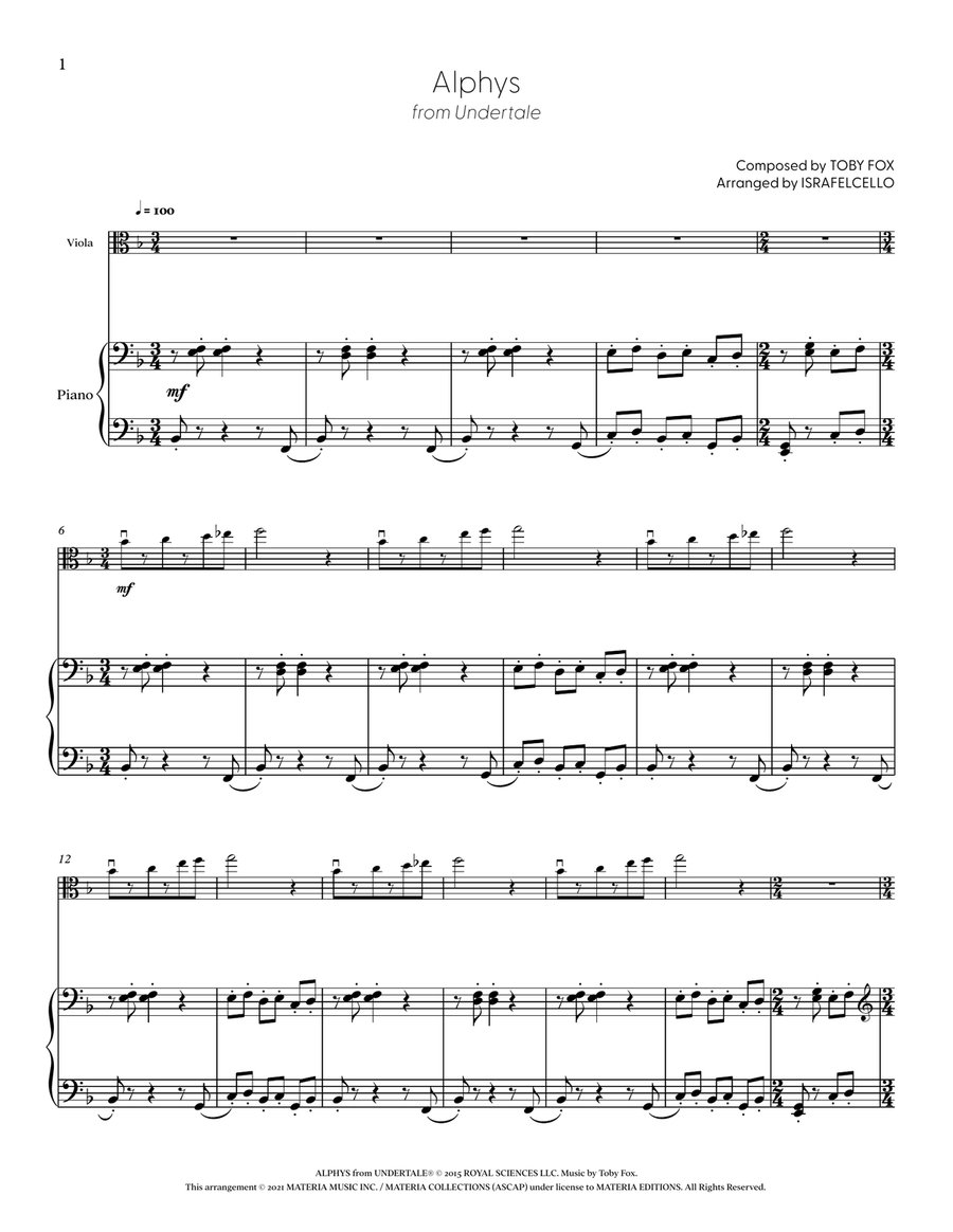 Alphys (from UNDERTALE) (for Solo Viola with Piano Accompaniment) Piano Accompaniment scores gallery preview page 2