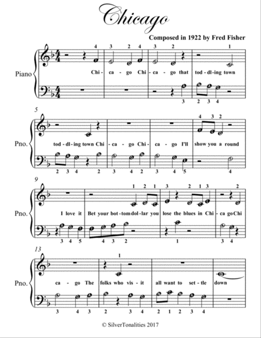 Chicago Beginner Piano Sheet Music