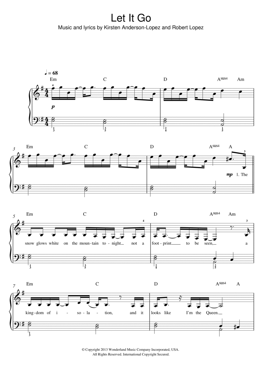 Let It Go (from Frozen) Easy Piano scores gallery preview page 1