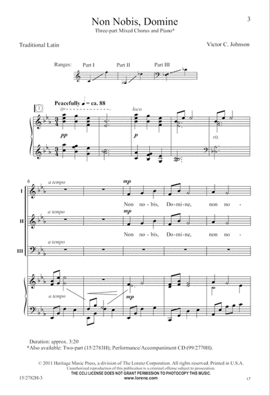 Non Nobis, Domine 3-Part scores gallery preview page 3