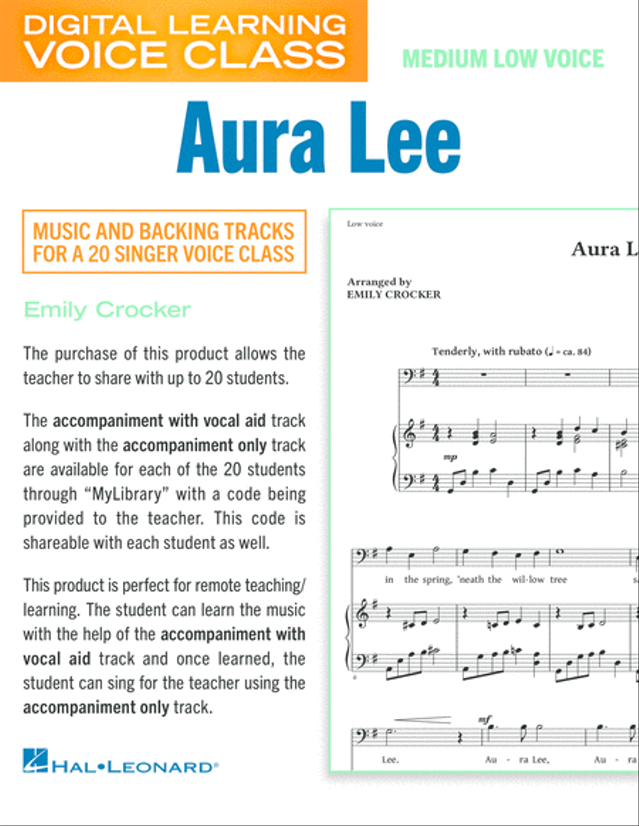 Aura Lee (Medium Low Voice) (includes Audio) Choir scores gallery preview page 1