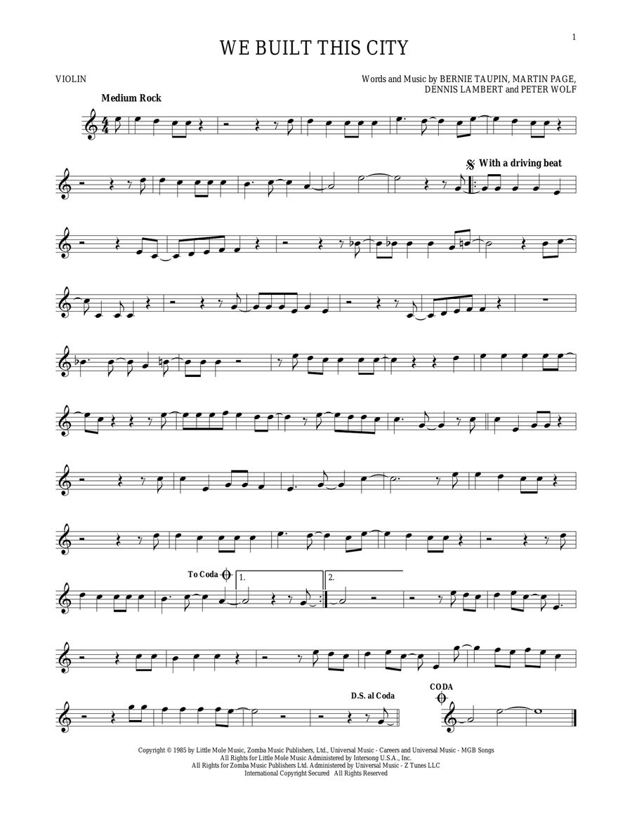 We Built This City We Built This City Violin Solo scores gallery preview page 1