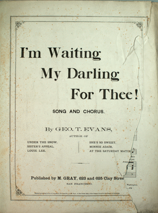 Book cover for I'm Waiting My Darling For Thee! Song and Chorus