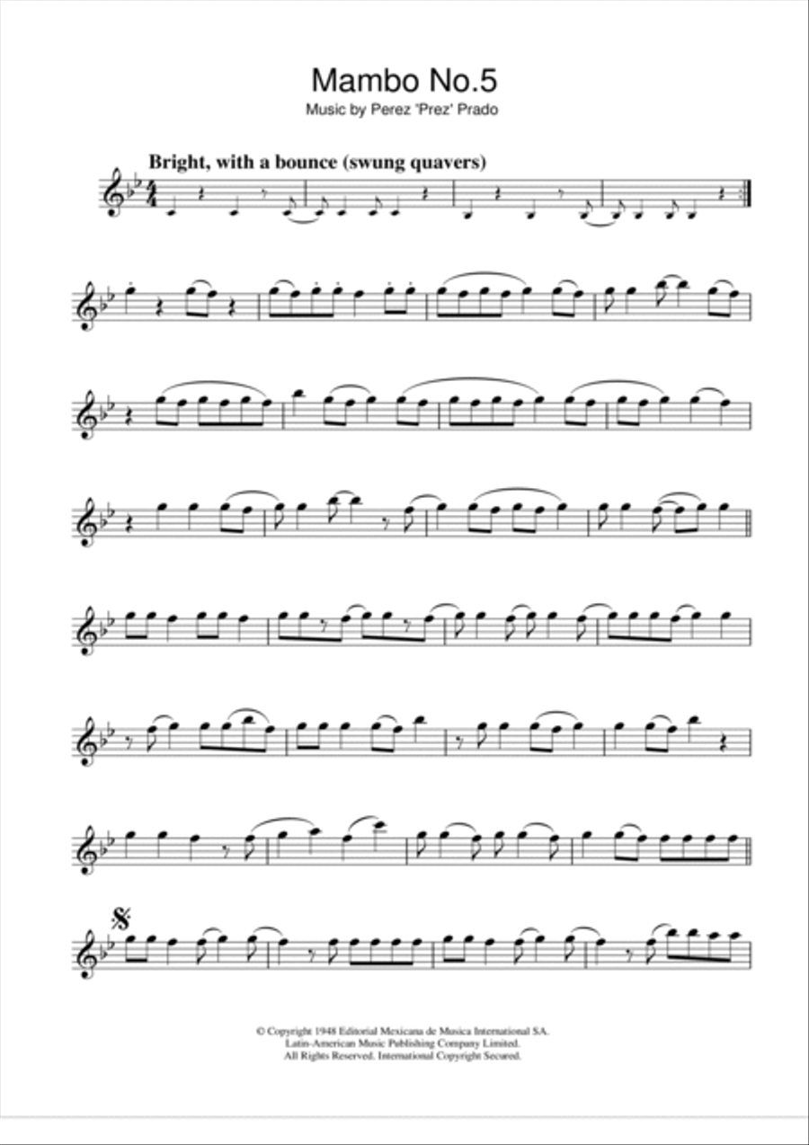 Mambo No. 5 Mambo No. 5 Flute Solo scores gallery preview page 1