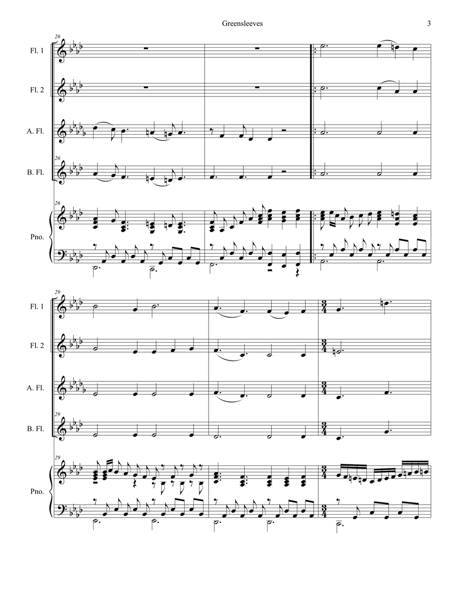 Greensleeves (for Flute Choir and Piano) Flute Choir scores gallery preview page 3