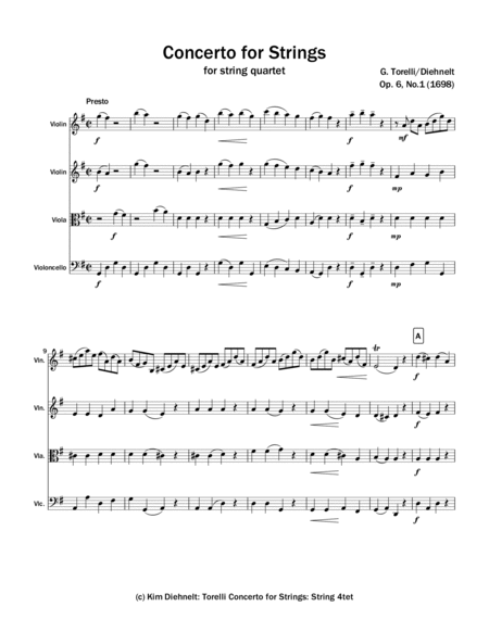 Torelli: Concerto for strings, Op 6, No. 1 - for string quartet image number null
