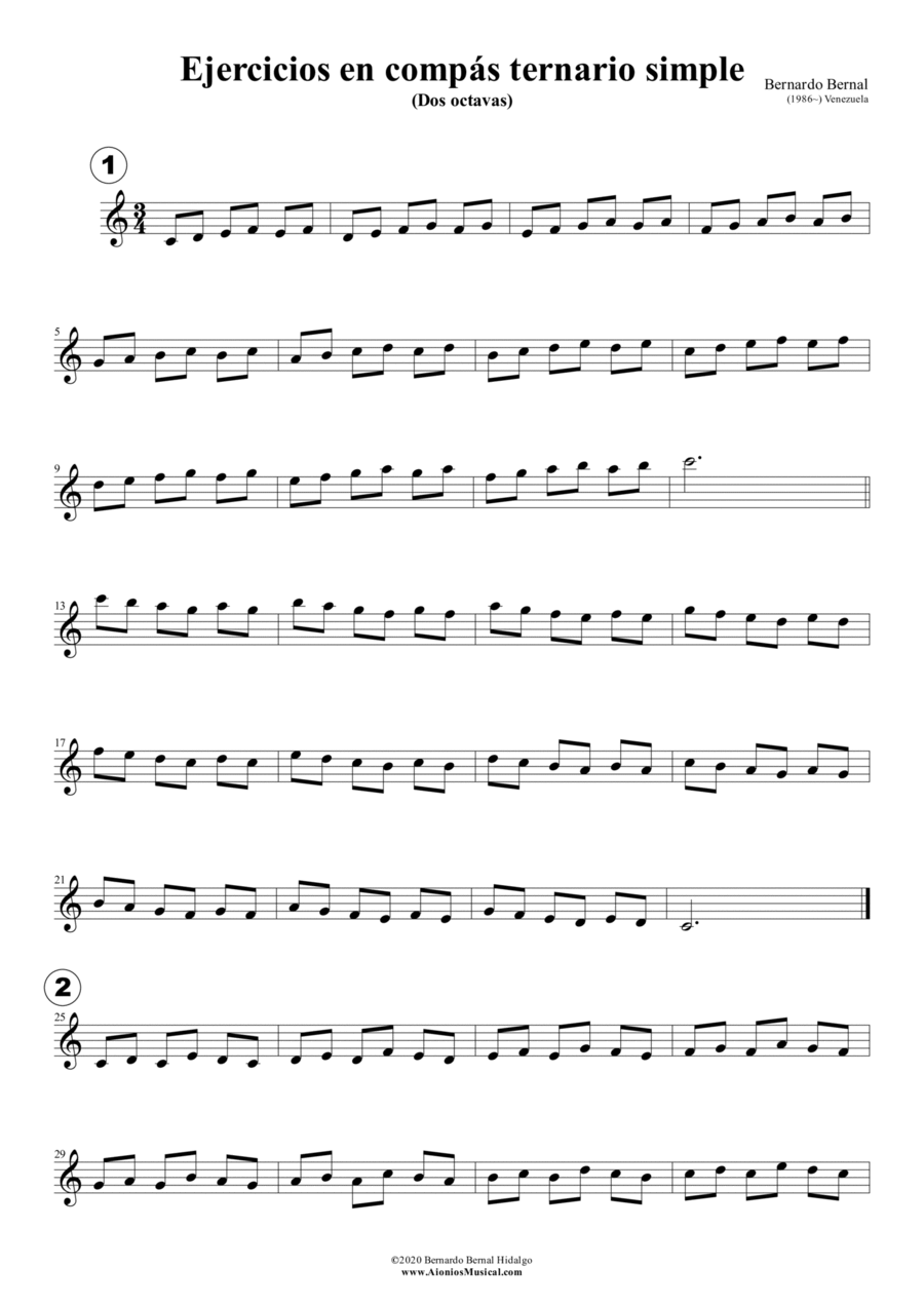 Ejercicios en compás ternario simple - dos octavas Mandolin scores gallery preview page 1