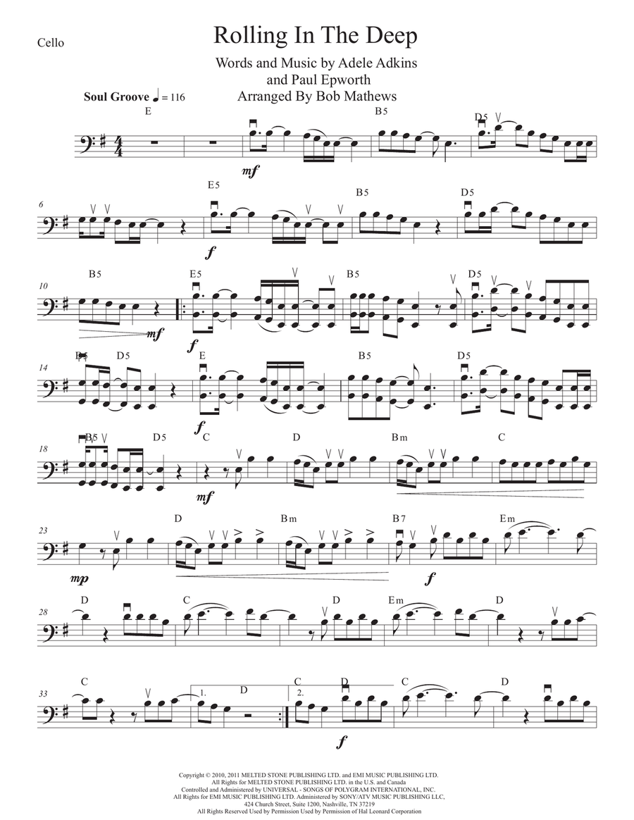 Rolling In The Deep Cello Solo scores gallery preview page 1