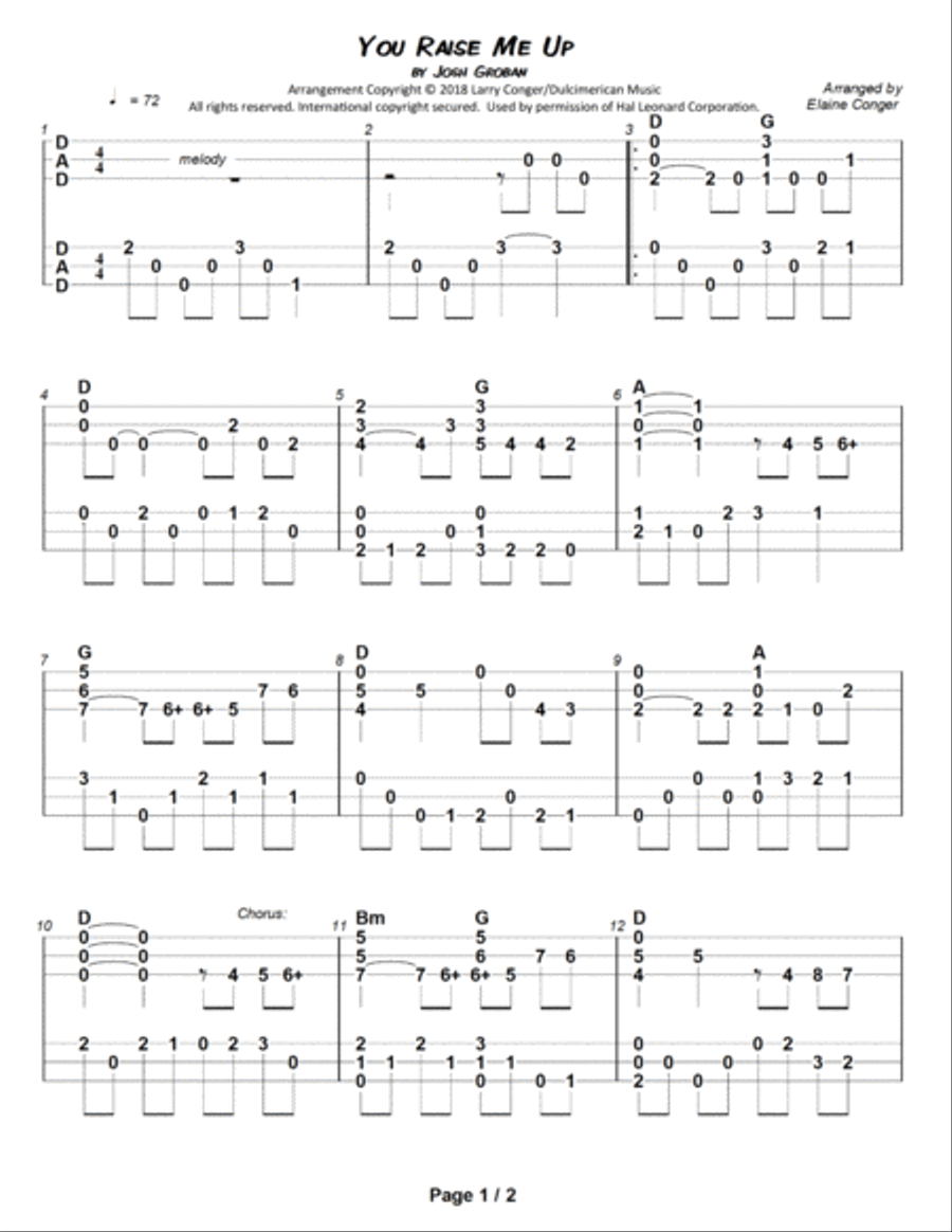 You Raise Me Up Dulcimer scores gallery preview page 2