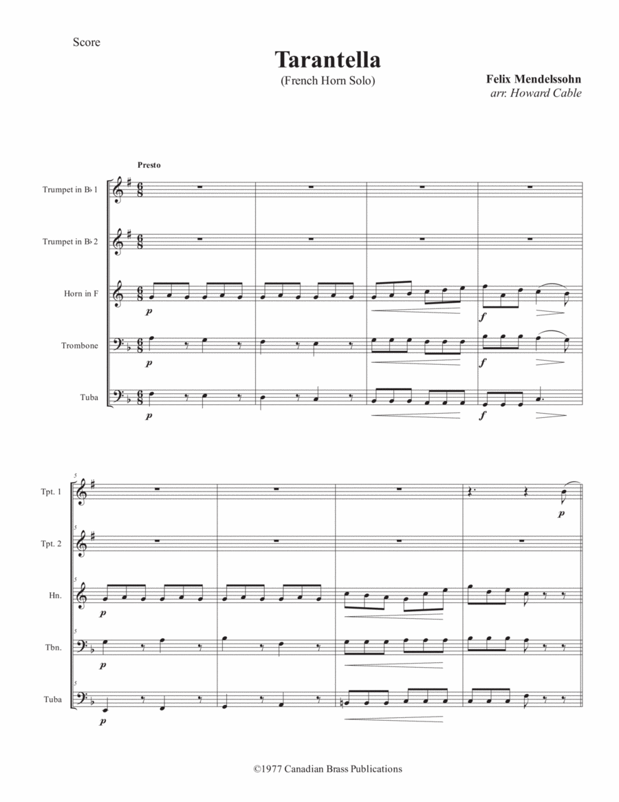 Tarantella - Full Score Tarantella - Full Score Brass Quintet scores gallery preview page 1
