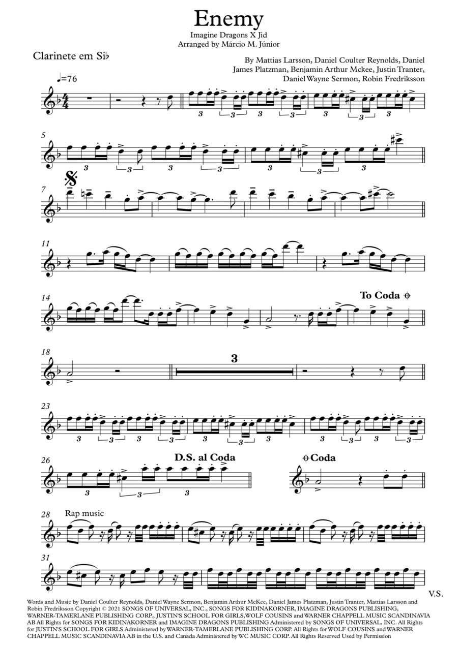 Enemy B-Flat Clarinet scores gallery preview page 1