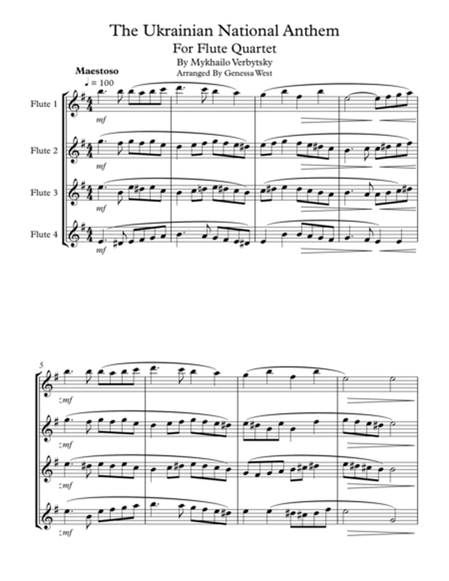 The Ukrainian National Anthem For Flute Quartet image number null