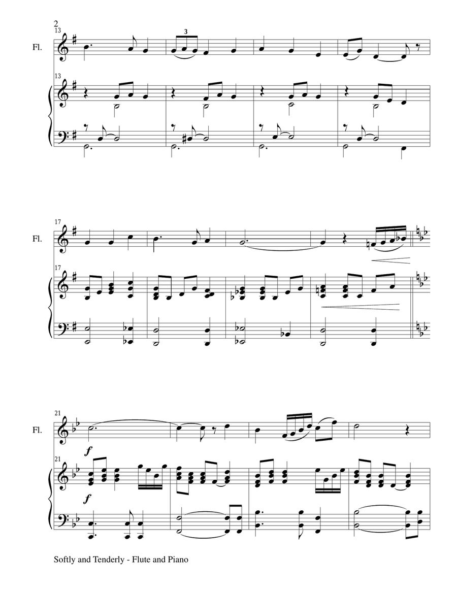 SOFTLY AND TENDERLY (Duet – Flute and Piano/Score and Parts) Woodwind Duet scores gallery preview page 2