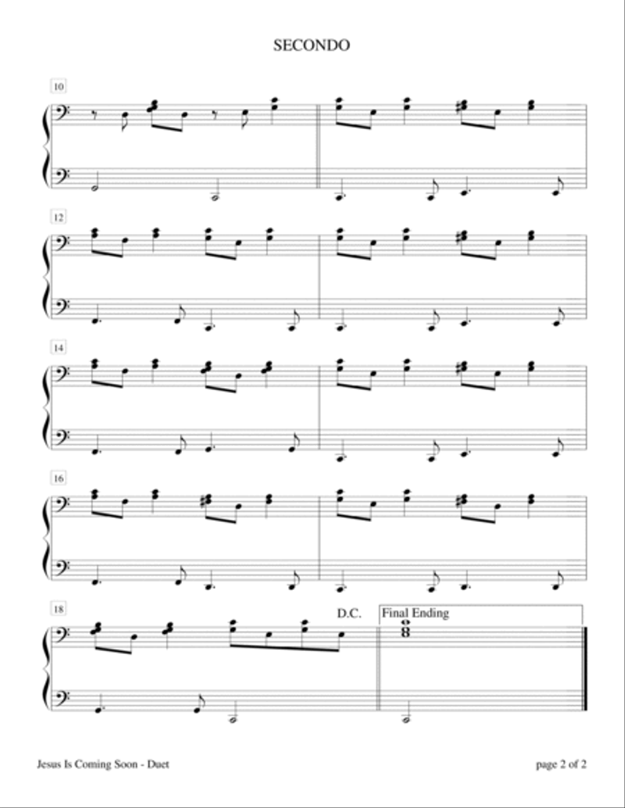 Jesus Is Coming Soon (Easy Piano Duet; 1 Piano, 4 Hands) Piano Method scores gallery preview page 3