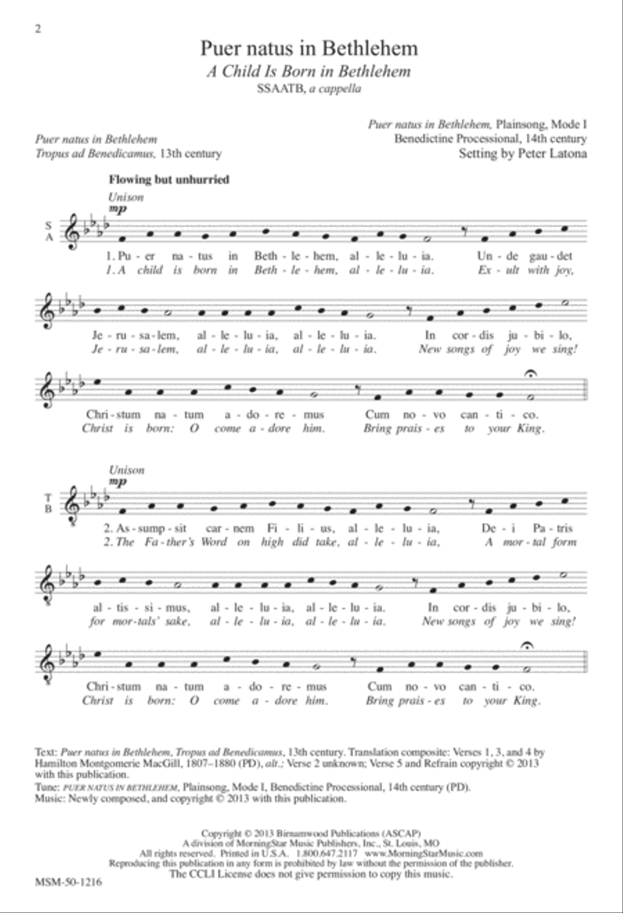 Puer natus in Bethlehem/A Child Is Born in Bethlehem SSAATB scores gallery preview page 2