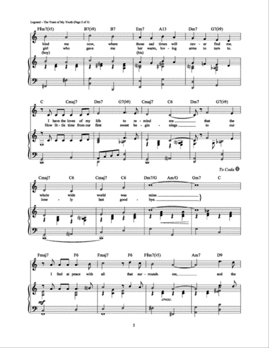 The Years of My Youth Piano, Vocal, Guitar scores gallery preview page 2