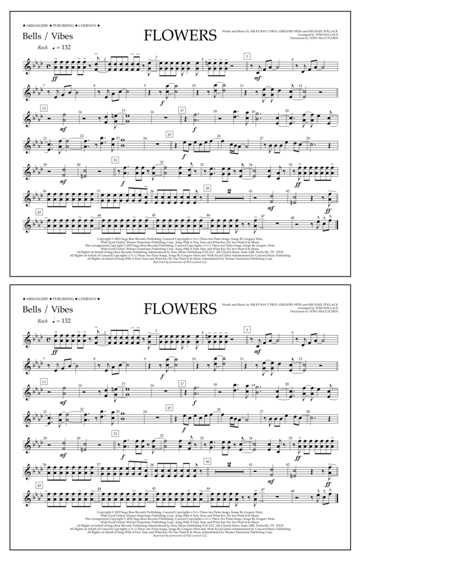 Flowers (arr. Tom Wallace) - Bells/Vibes Marching Band scores gallery preview page 1