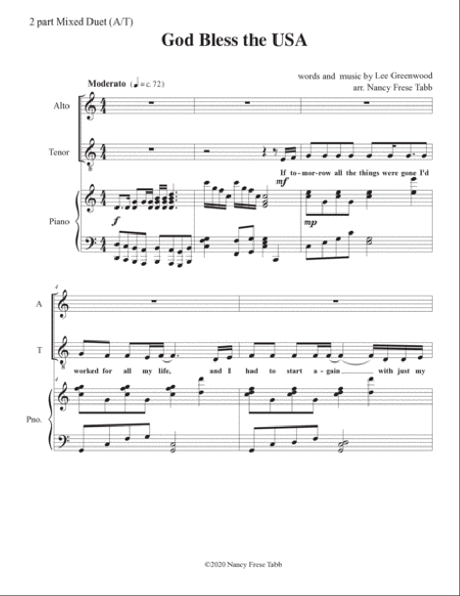 God Bless The U.s.a. Vocal Duet scores gallery preview page 2
