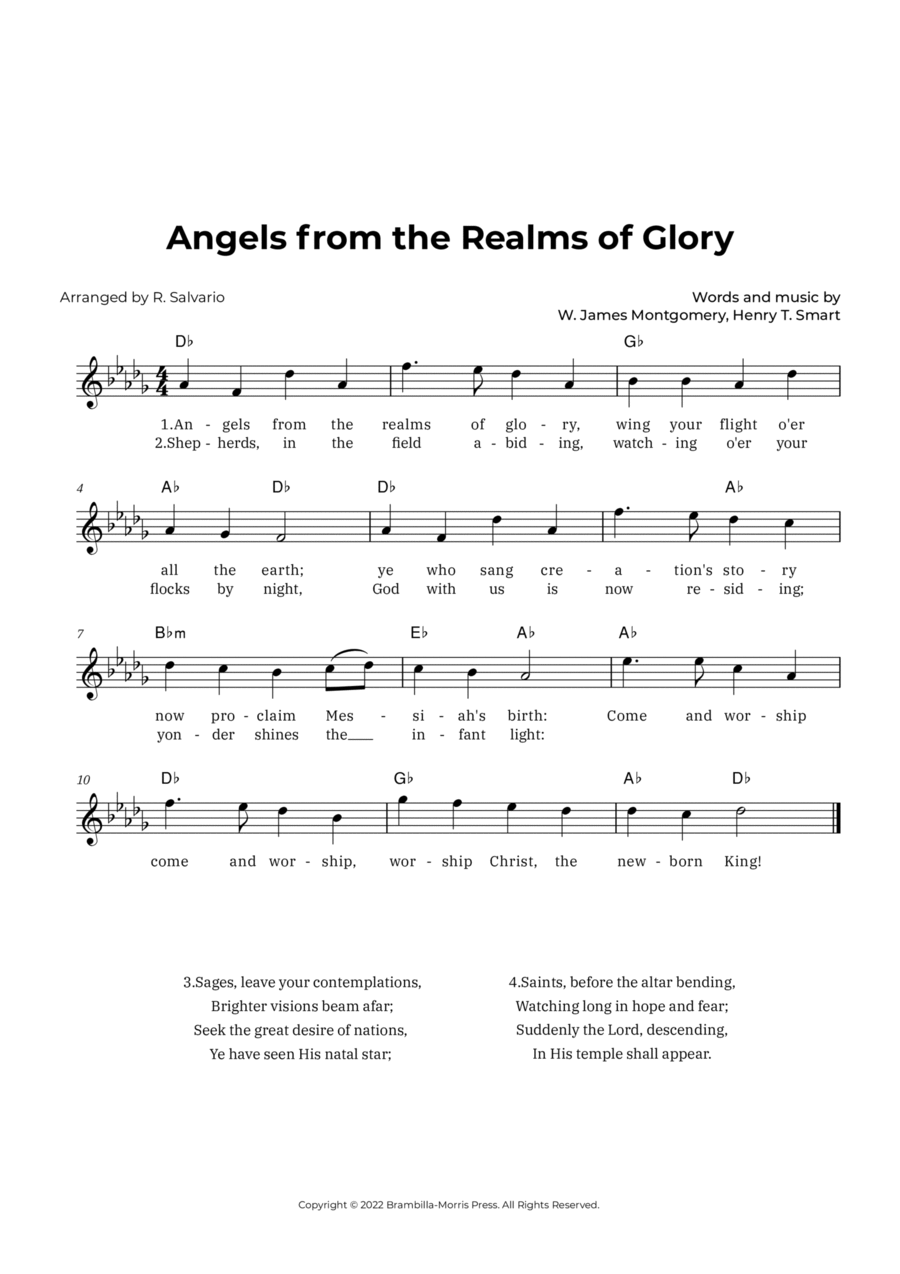 Angels from the Realms of Glory (Key of D-Flat Major) Easy Piano scores gallery preview page 1