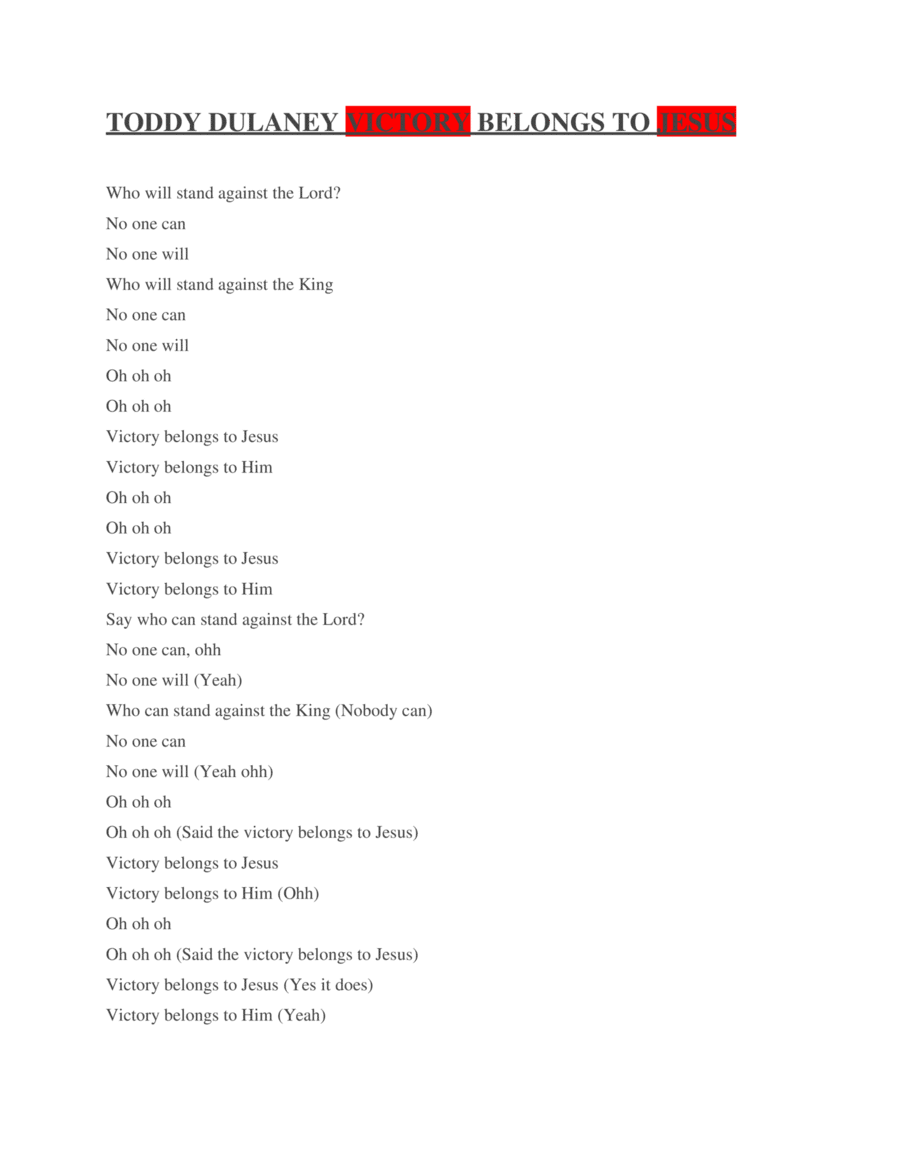VICTORY BELONGS TO JESUS Piano, Vocal, Guitar scores gallery preview page 1