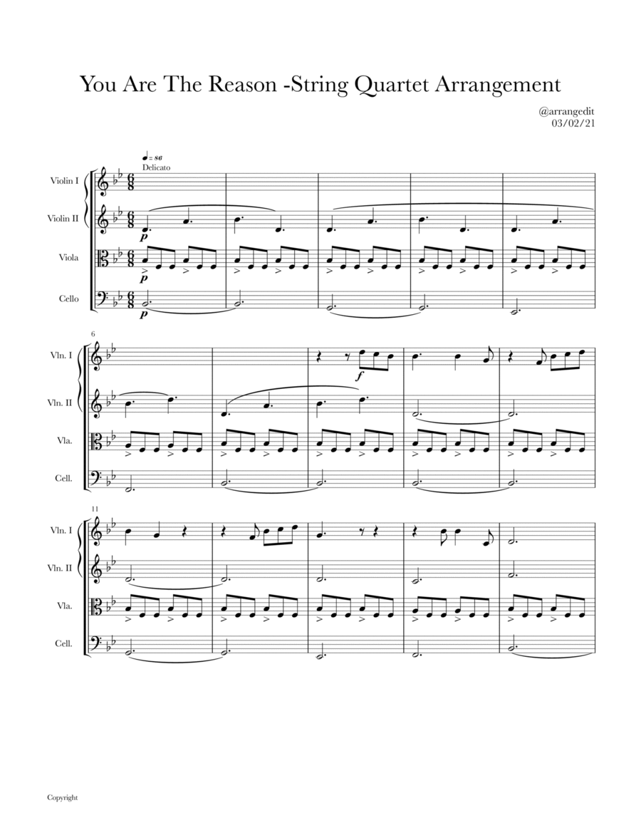 You Are The Reason String Quartet scores gallery preview page 1