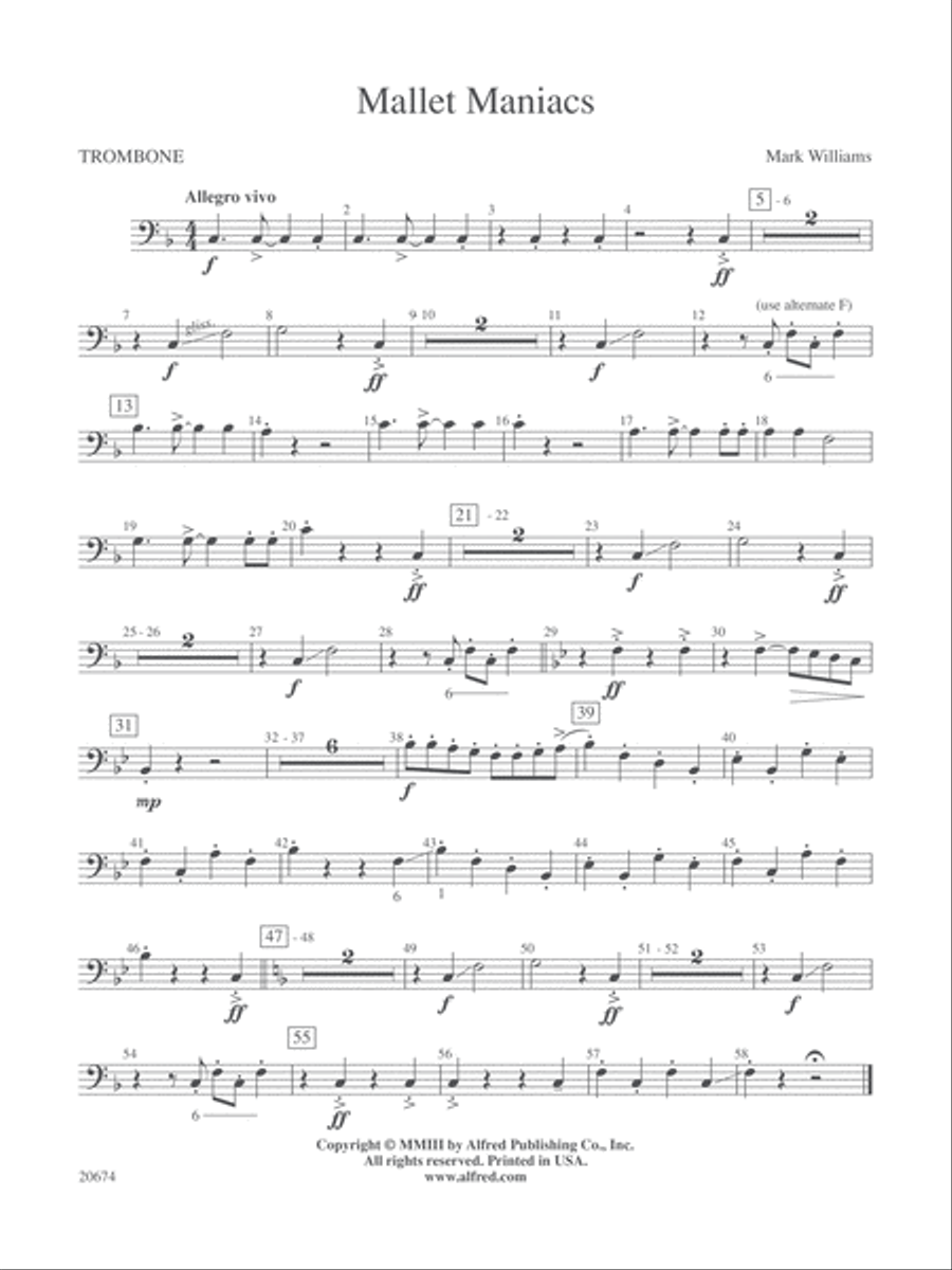 Mallet Maniacs: 1st Trombone Concert Band scores gallery preview page 1