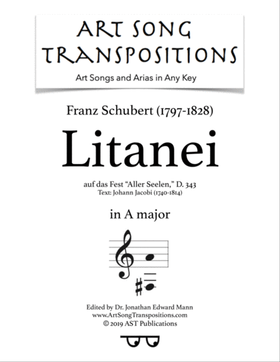 SCHUBERT: Litanei, D. 343 (transposed to A major) Voice scores gallery preview page 1