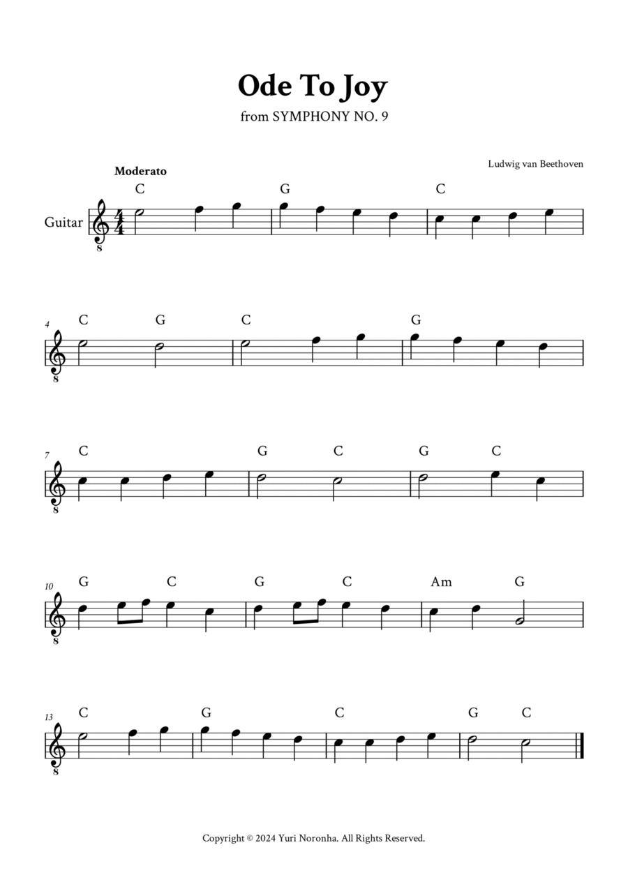 Ode To Joy Easy Guitar in C with Chords