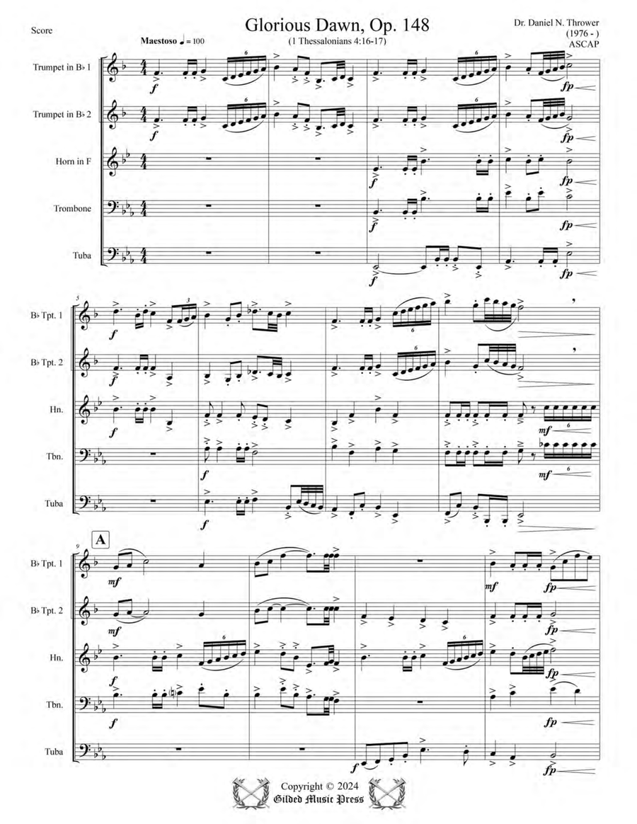 Glorious Dawn, Op. 148 Brass Quintet scores gallery preview page 5
