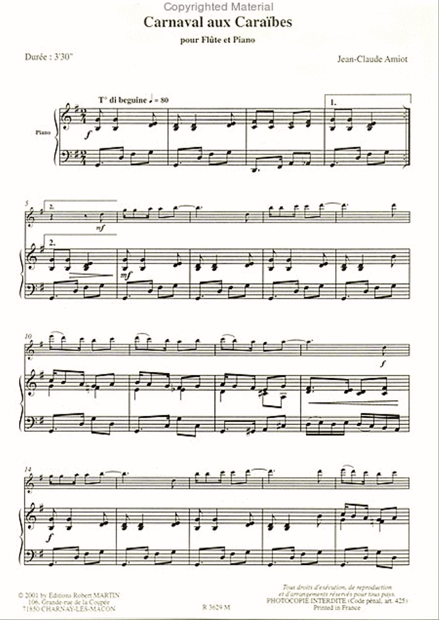 Carnaval aux caraïbes, pour flûte et piano Piano Accompaniment scores gallery preview page 2
