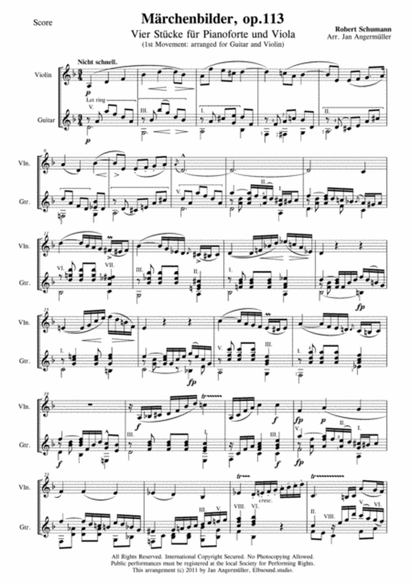 Märchenbilder, op.113, 1st Movement (Duet for Classical Guitar+Violin) image number null