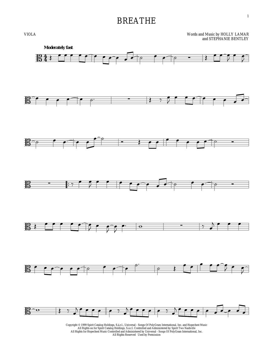 Breathe Breathe Viola Solo scores gallery preview page 1