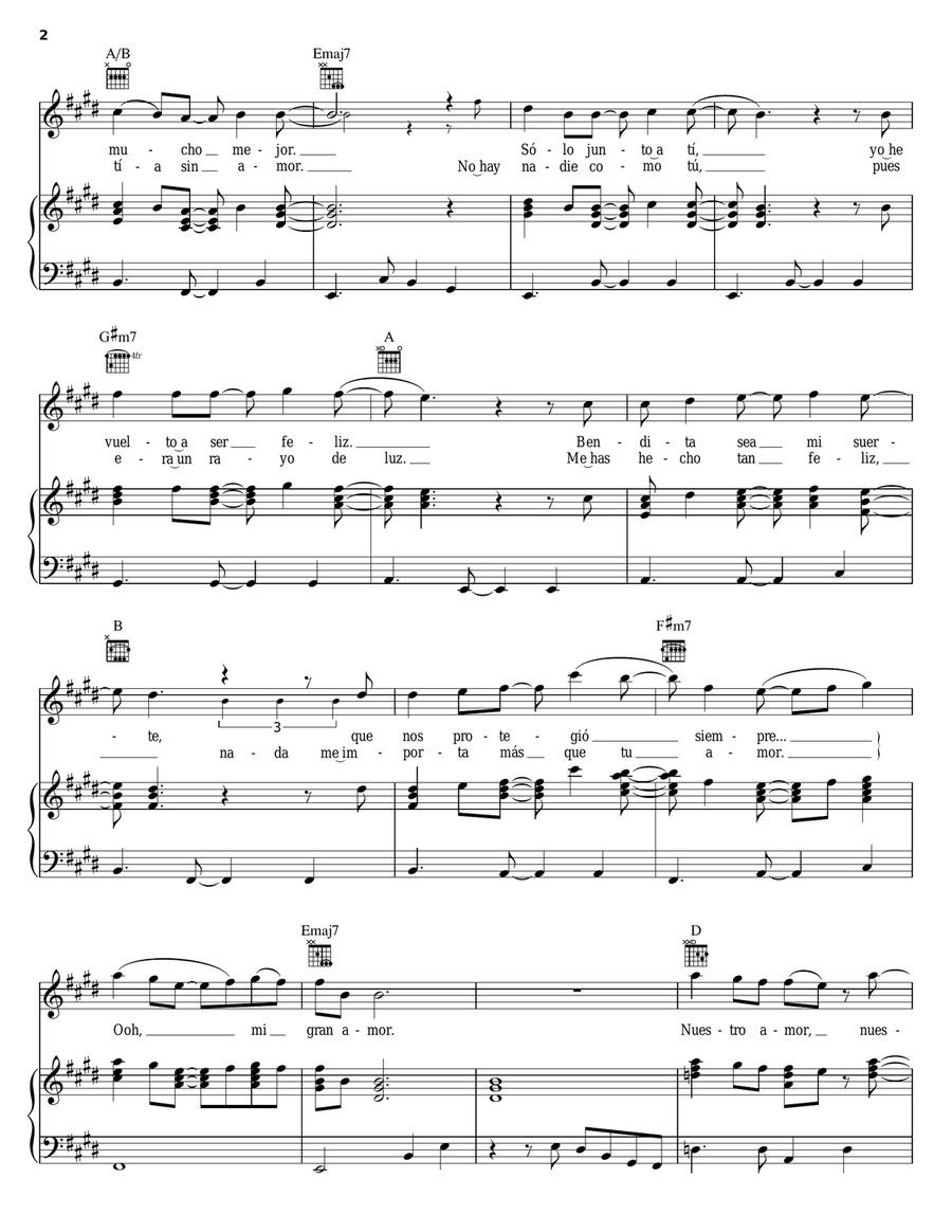 No Morira (No Matter What) Piano, Vocal, Guitar scores gallery preview page 2