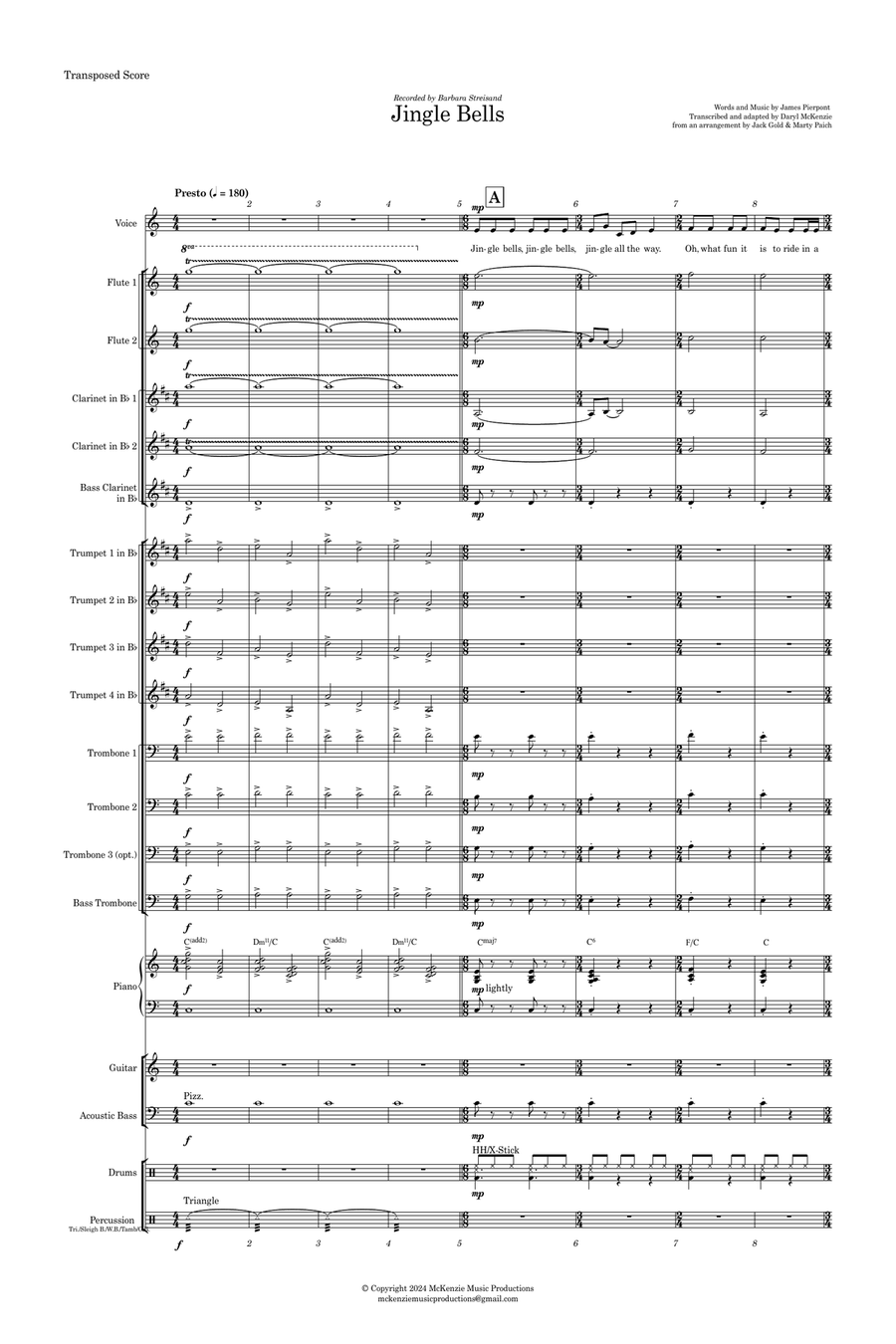 Jingle Bells Female Vocal with Big Band Key of C Jazz Ensemble scores gallery preview page 1