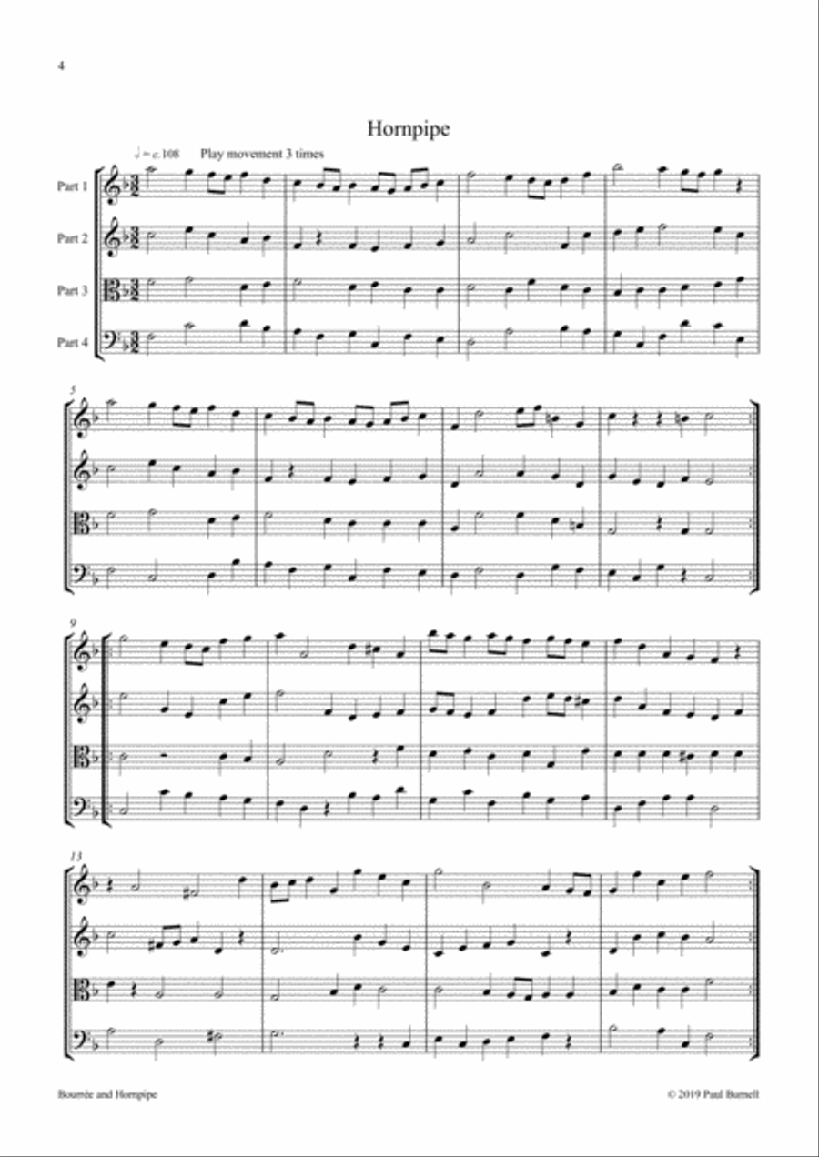 Bourrée and Hornpipe, arranged for instruments in four parts 4-Part scores gallery preview page 4