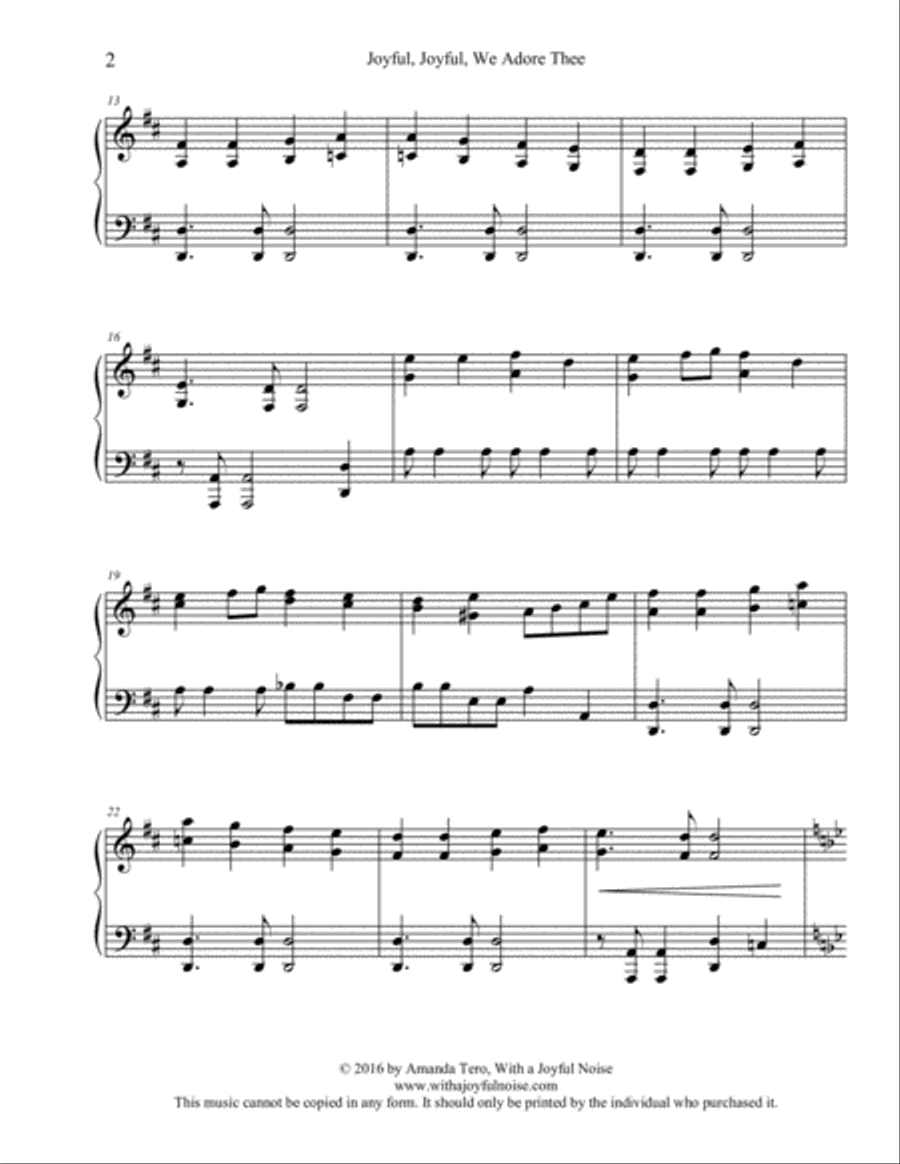 Joyful, Joyful, We Adore Thee (Ode to Joy) Piano Solo scores gallery preview page 4