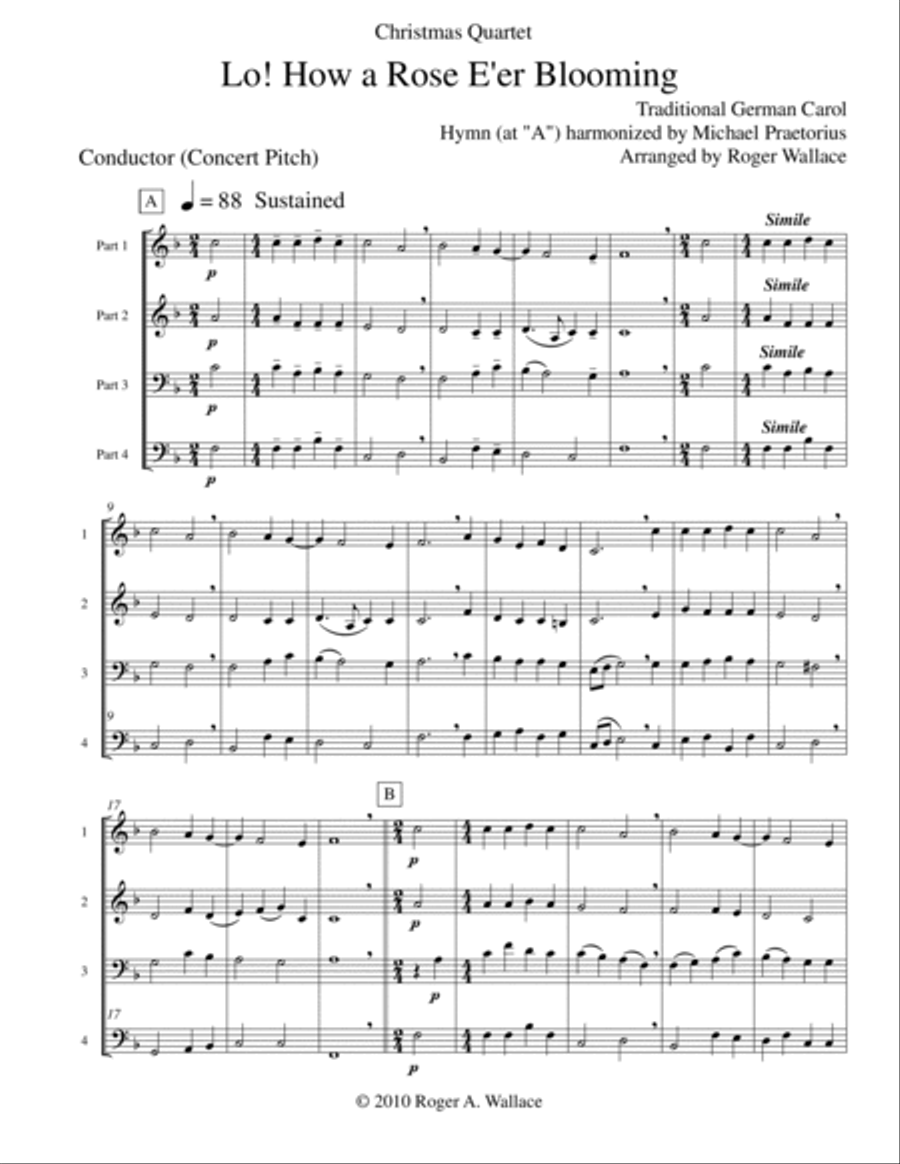 Lo! How a Rose E’er Blooming (Mixed Quartet) Viola scores gallery preview page 2