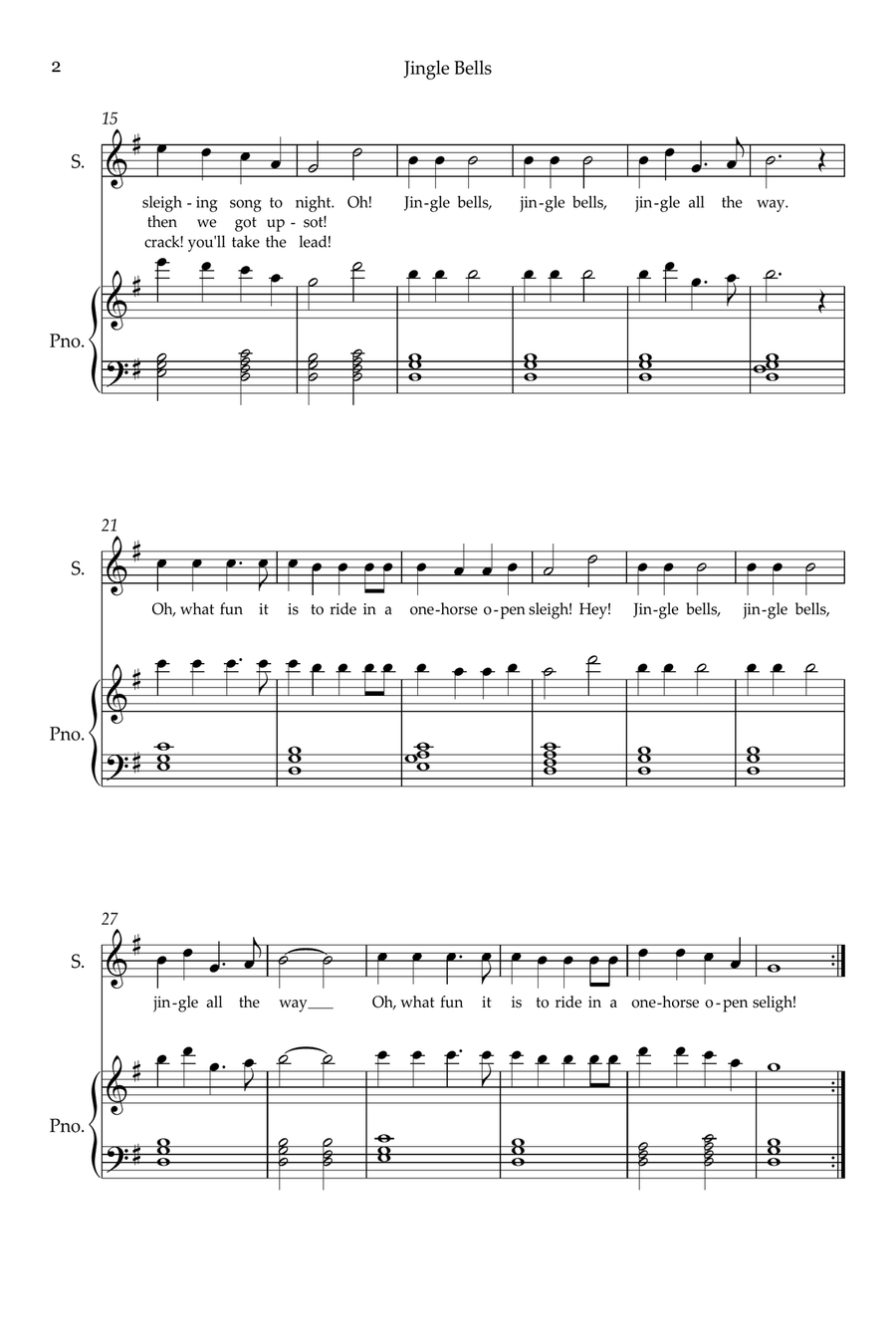 Jingle Bells Soprano Voice scores gallery preview page 2
