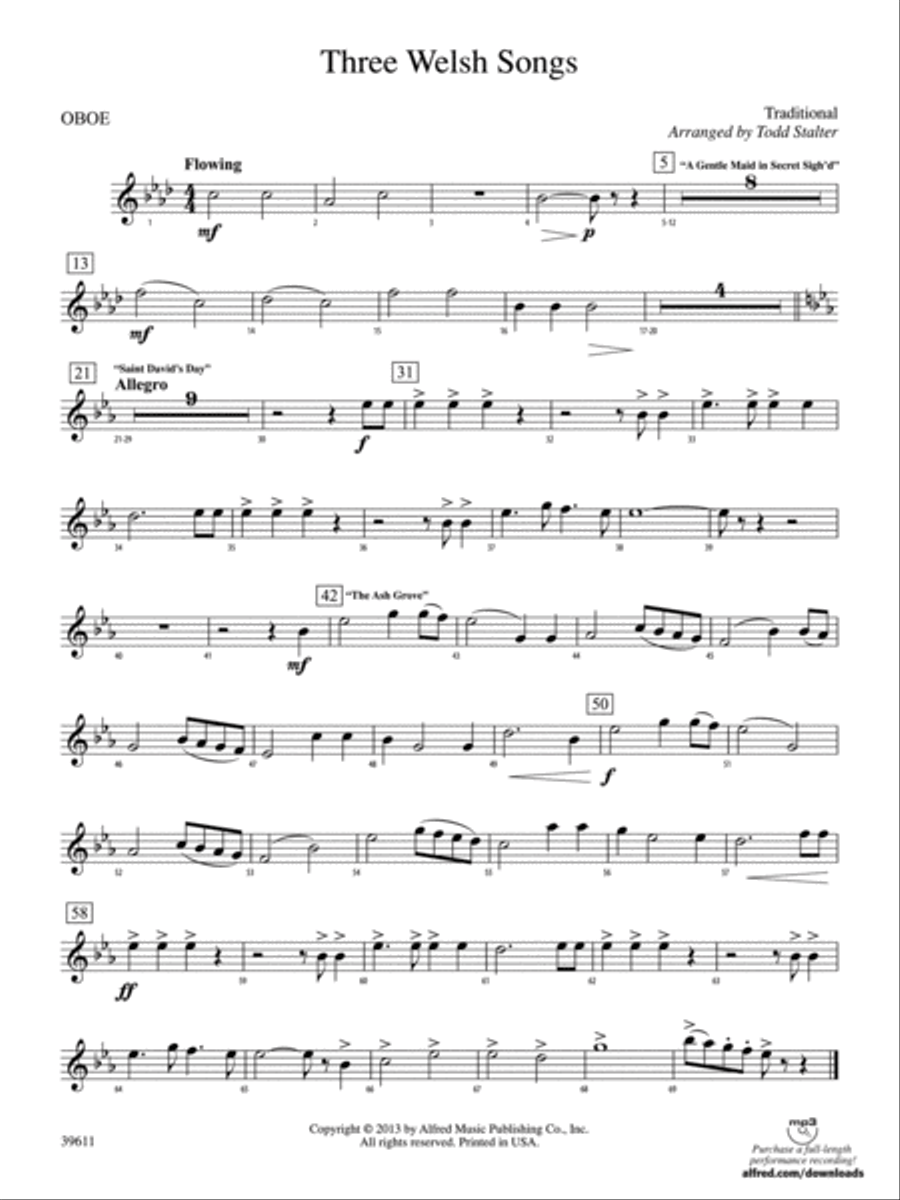 Three Welsh Songs: Oboe Concert Band scores gallery preview page 1