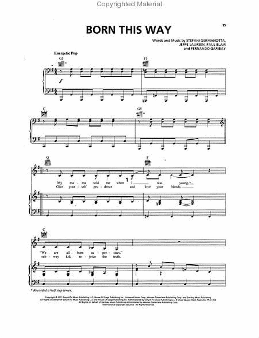 Lady Gaga – Born This Way Piano, Vocal, Guitar scores gallery preview page 3