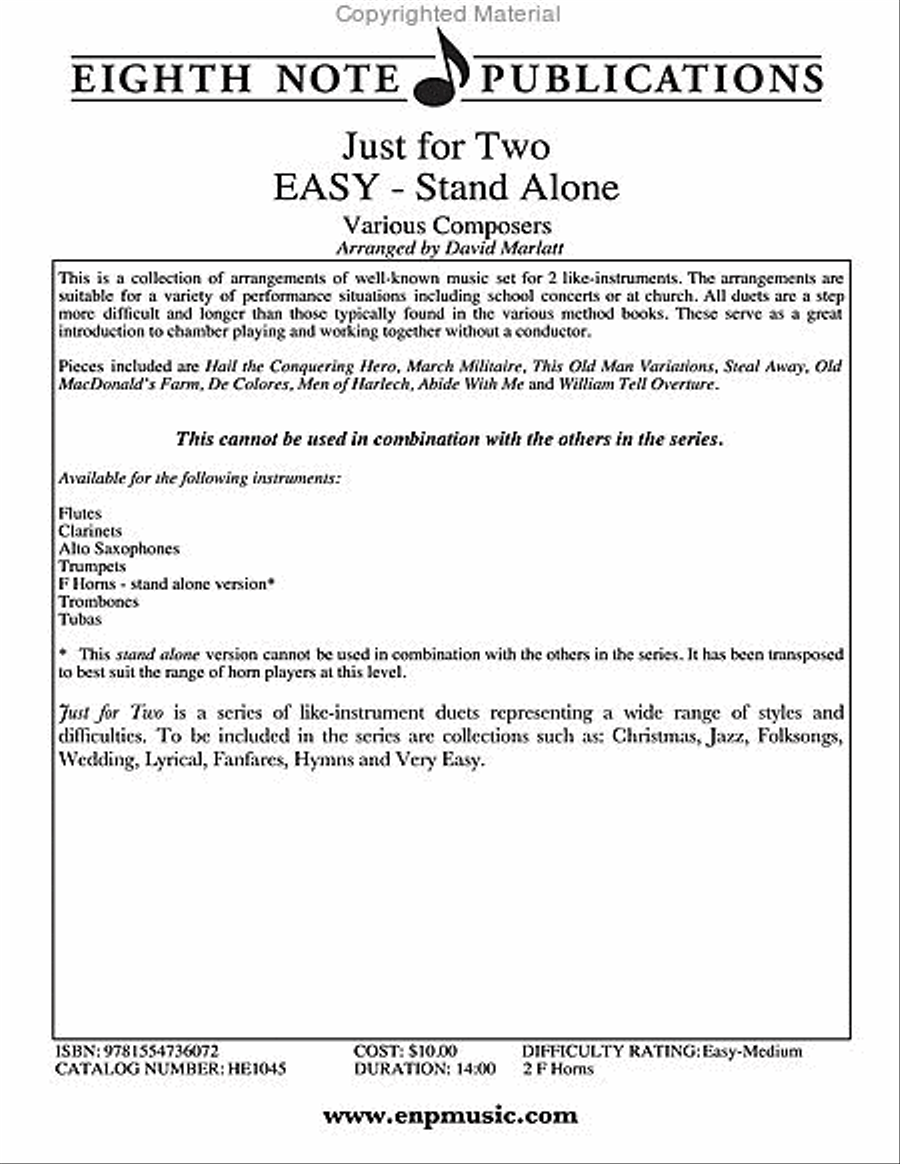 Just for Two Easy (stand alone version) Brass Duet scores gallery preview page 2