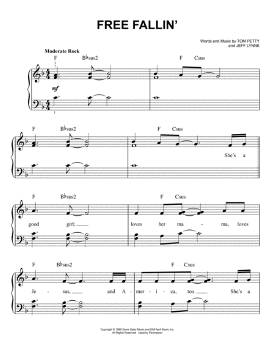 Free Fallin' Free Fallin' Easy Piano scores gallery preview page 1