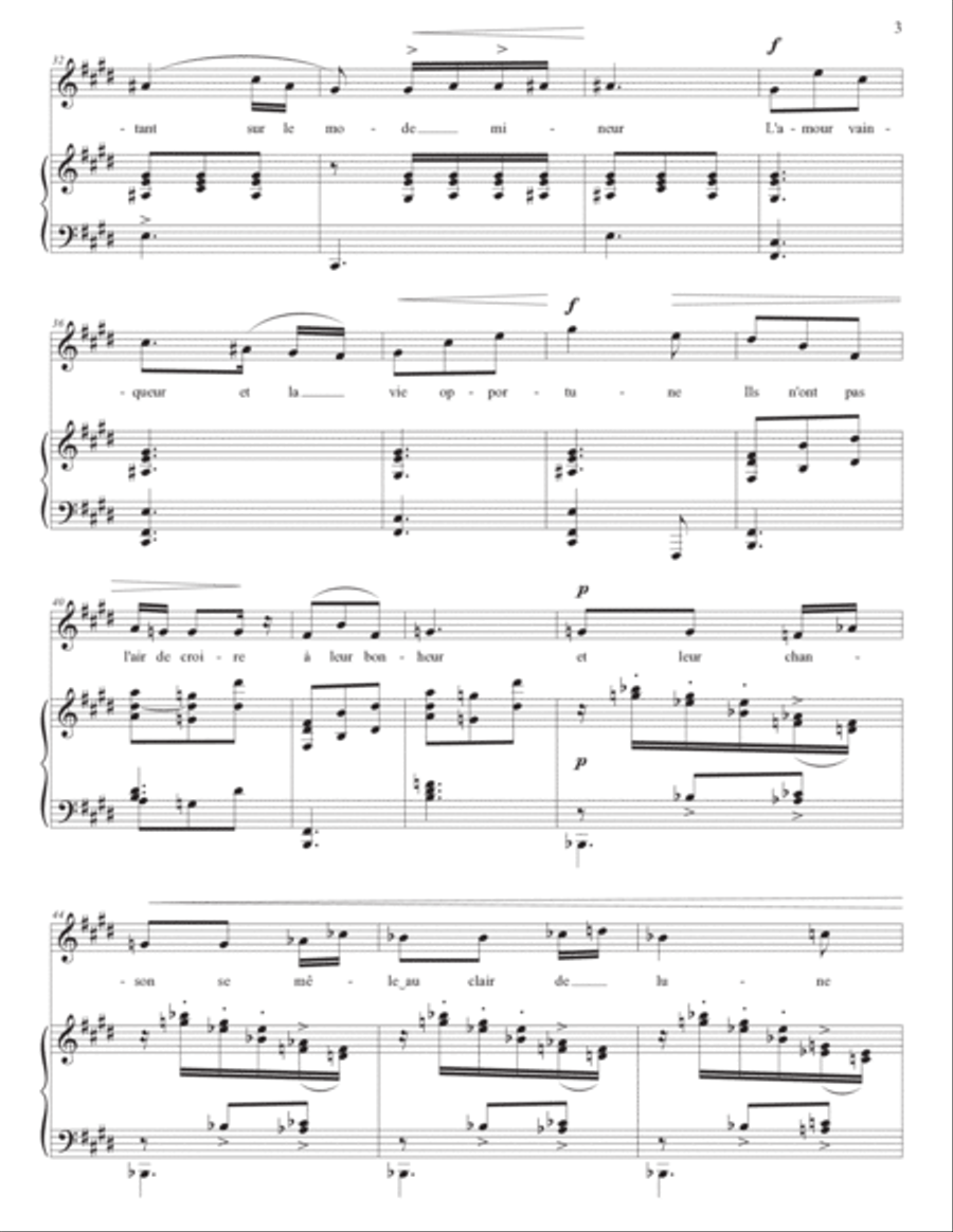 DEBUSSY: Clair de lune (first setting, transposed to E major) Voice scores gallery preview page 4