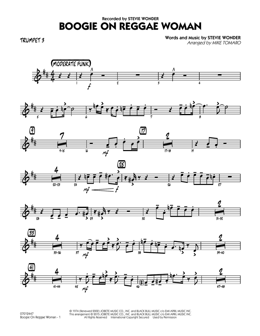 Boogie On Reggae Woman - Trumpet 3 Jazz Ensemble scores gallery preview page 1